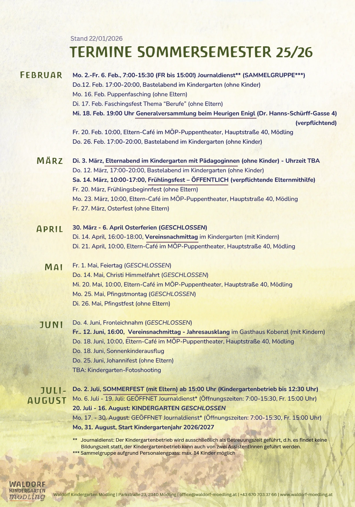 Termine Sommersemester 26