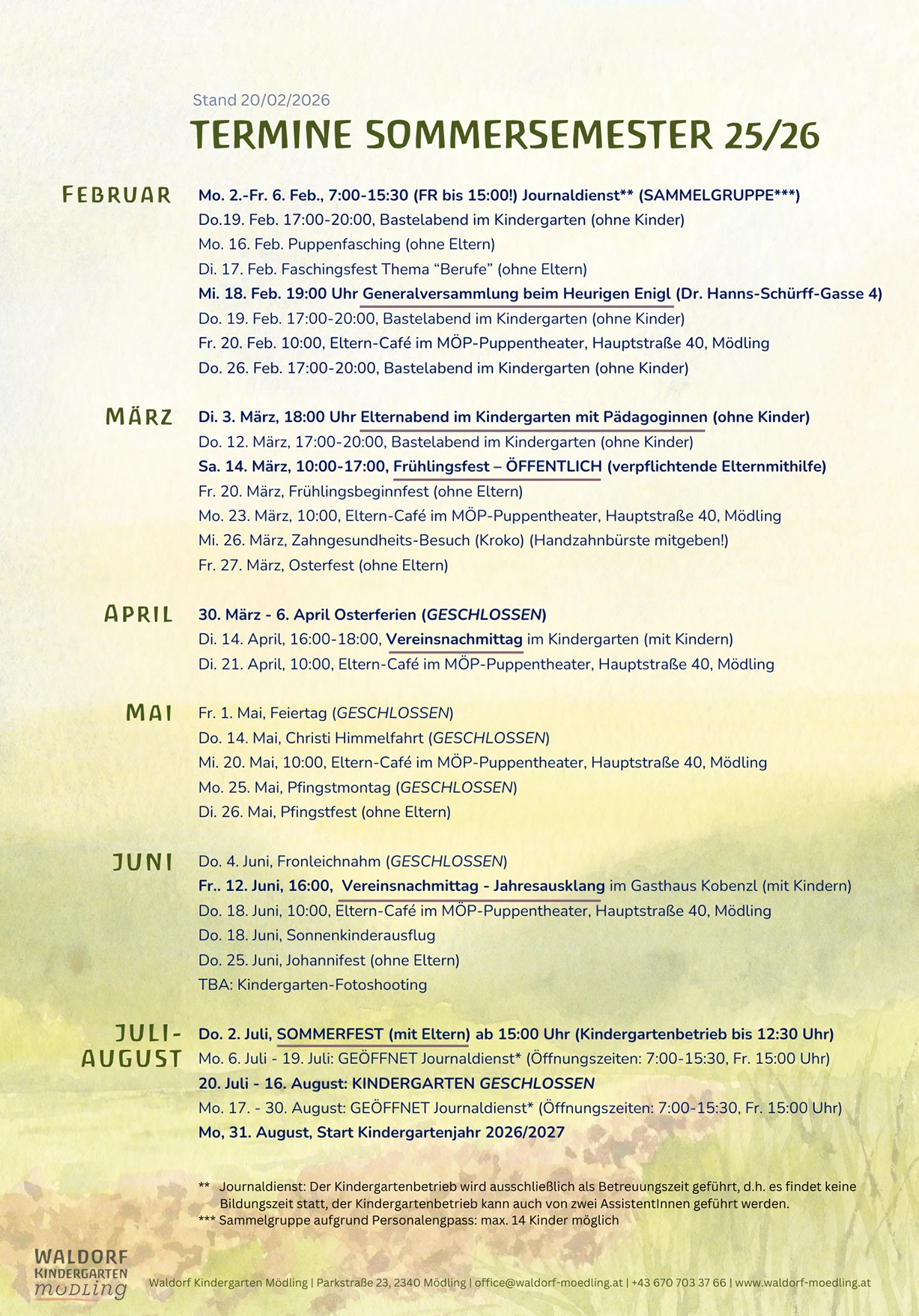 Termine Sommersemester 26